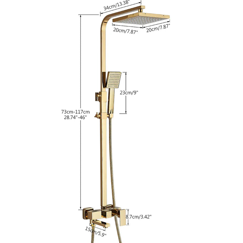Schéma technique et dimensions de Colonne de Douche Thermostatique Premium Pluie & Douchette