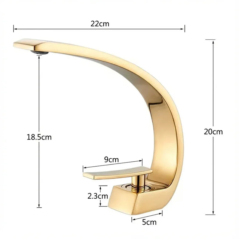 Schéma technique et dimensions de Robinet Lavabo de Salle de Bain Courbé