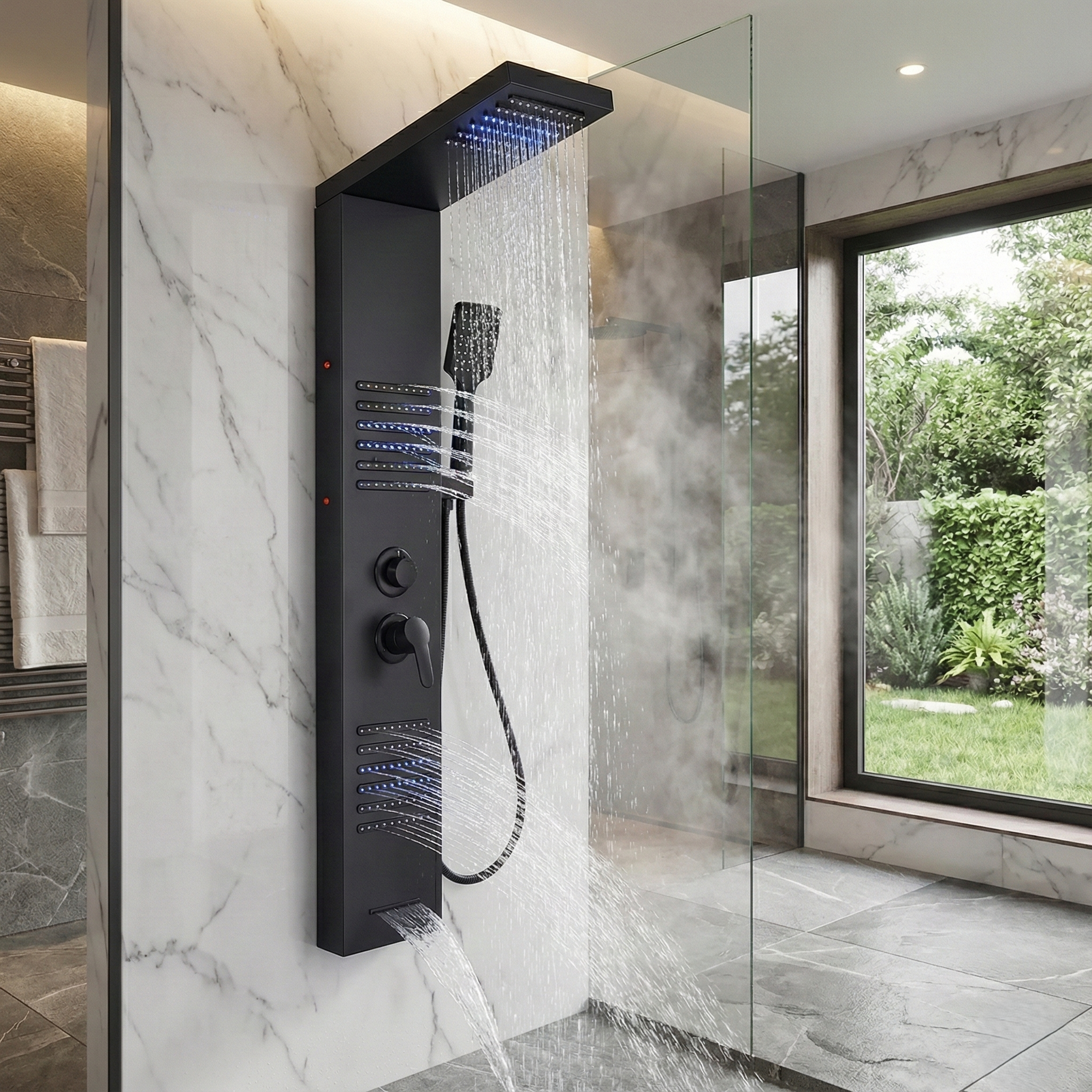 Colonne de Douche Hydromassante LED avec Bec Cascade