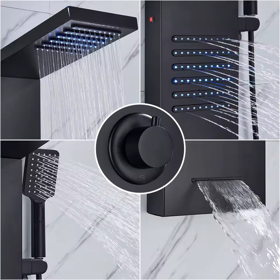 Colonne de Douche Hydromassante LED avec Bec Cascade