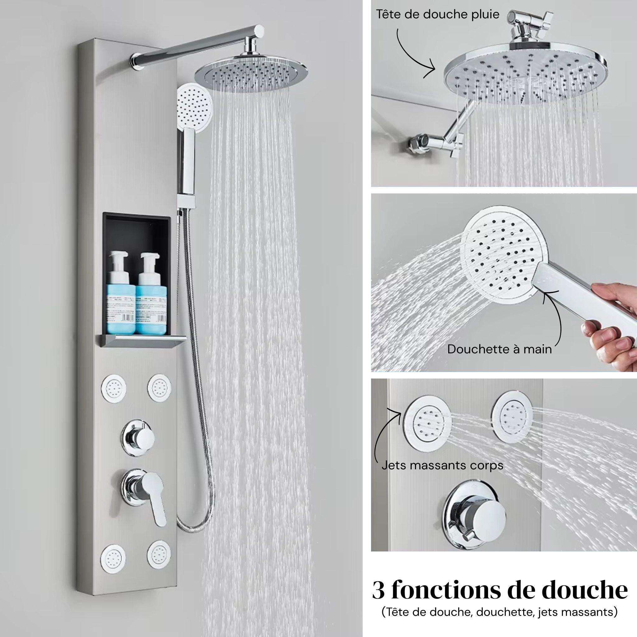 Colonne de Douche Hydromassante avec Niche de Rangement Intégrée