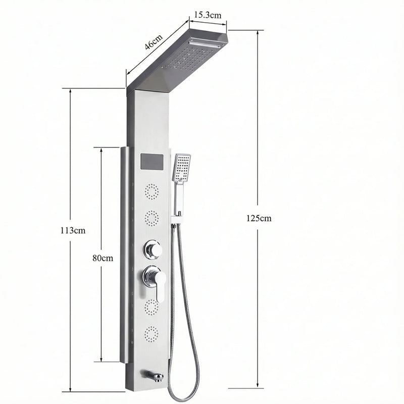Schéma technique et dimensions de Colonne de Douche Hydromassante avec LED Latérales