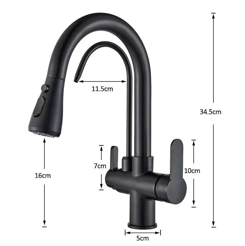Schéma technique et dimensions de Robinet de cuisine avec Voie eau filtrée & Douchette