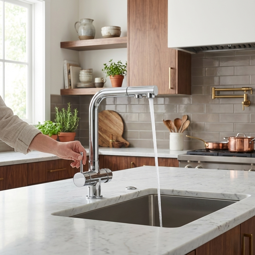 Robinet de Cuisine 3 Voies Forme L avec Douchette Extractible