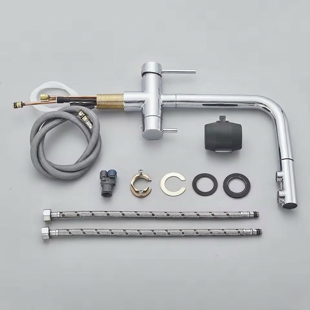 Robinet de Cuisine 3 Voies Forme L avec Douchette Extractible