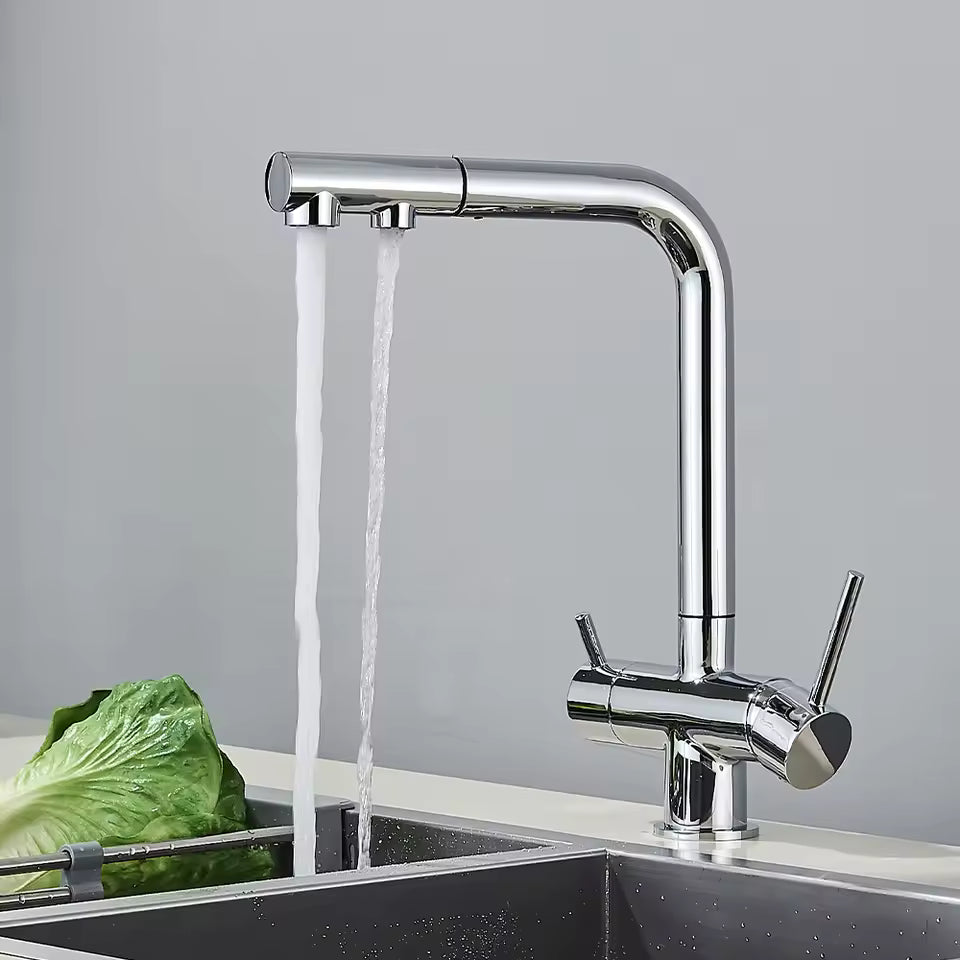 Robinet de Cuisine 3 Voies Forme L avec Douchette Extractible