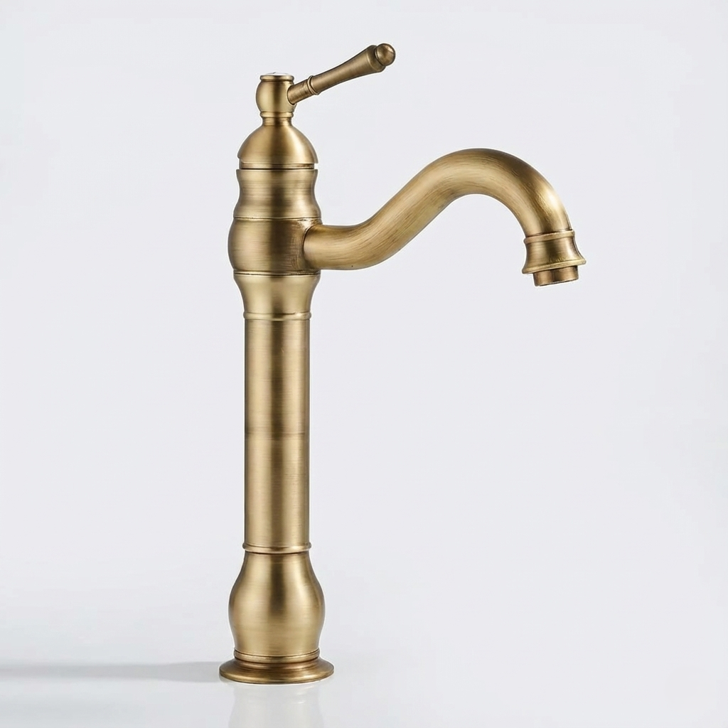 Robinet Lavabo de Salle de Bain Haut - Finition Laiton Antique