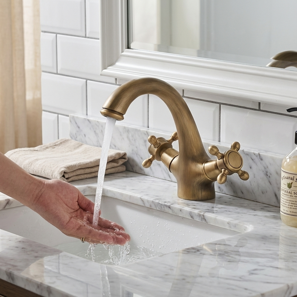 Robinet Lavabo de Salle de Bain Rétro Double Poignée