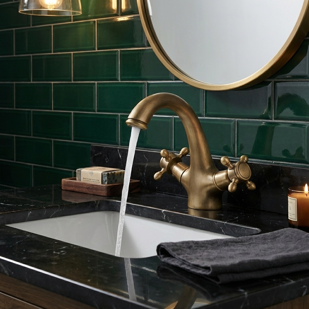 Robinet Lavabo de Salle de Bain Rétro Double Poignée