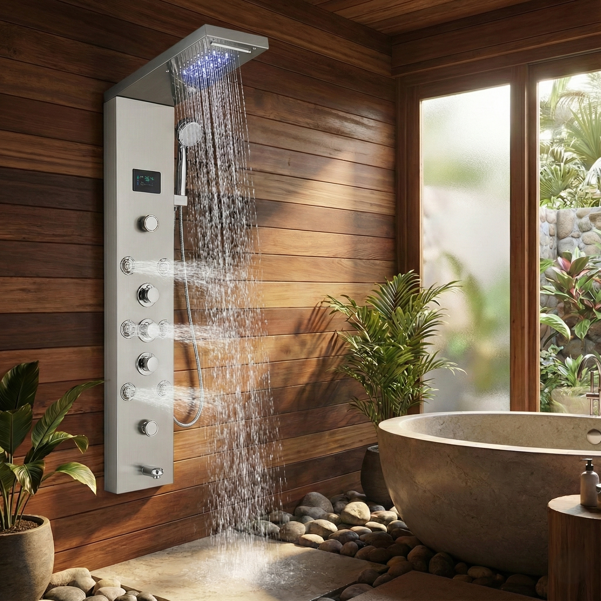 Colonne de Douche Hydromassante avec Écran Digital et LED